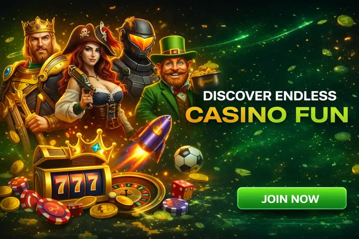 Diverse characters celebrating endless casino fun with games